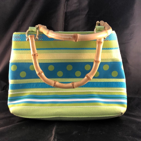 Tianna Spring Handbag Striped Purse Bamboo Handles - Picture 6 of 8